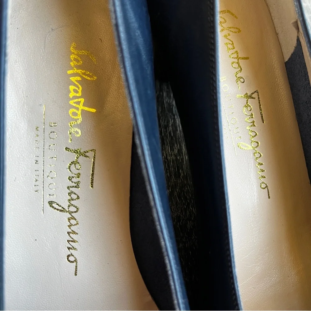 Salvatore Ferragamo Navy Button Detail Logo Fringe Penny Loafers 6.5 2A
